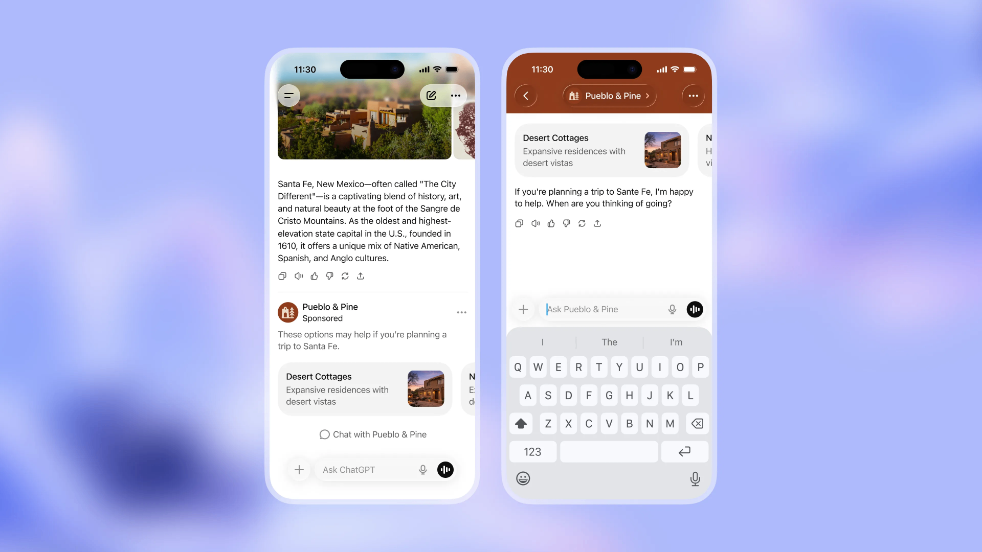 Aperçu mobile ChatGPT Ads — annonce sponsorisée intégrée à la conversation